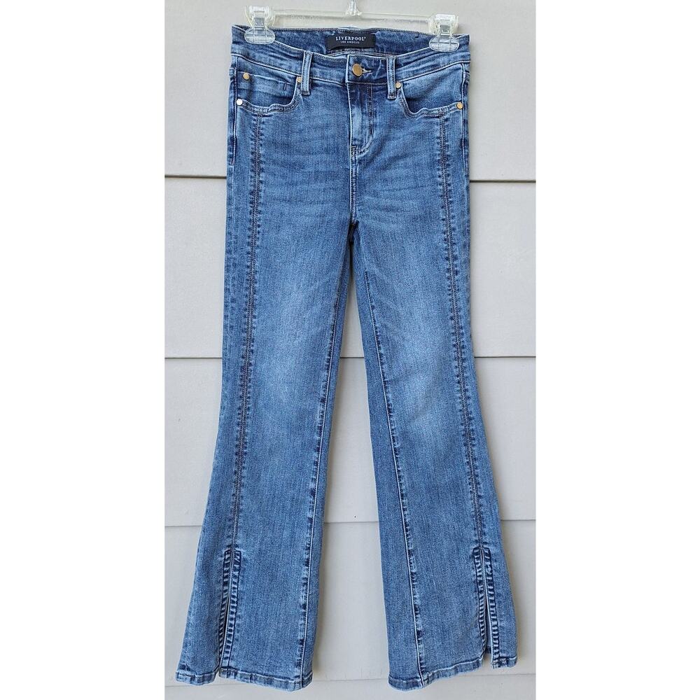 Liverpool Hannah Flare High Waist Jeans Blue Sz 2/26 Split Hem Boho Bohemian
